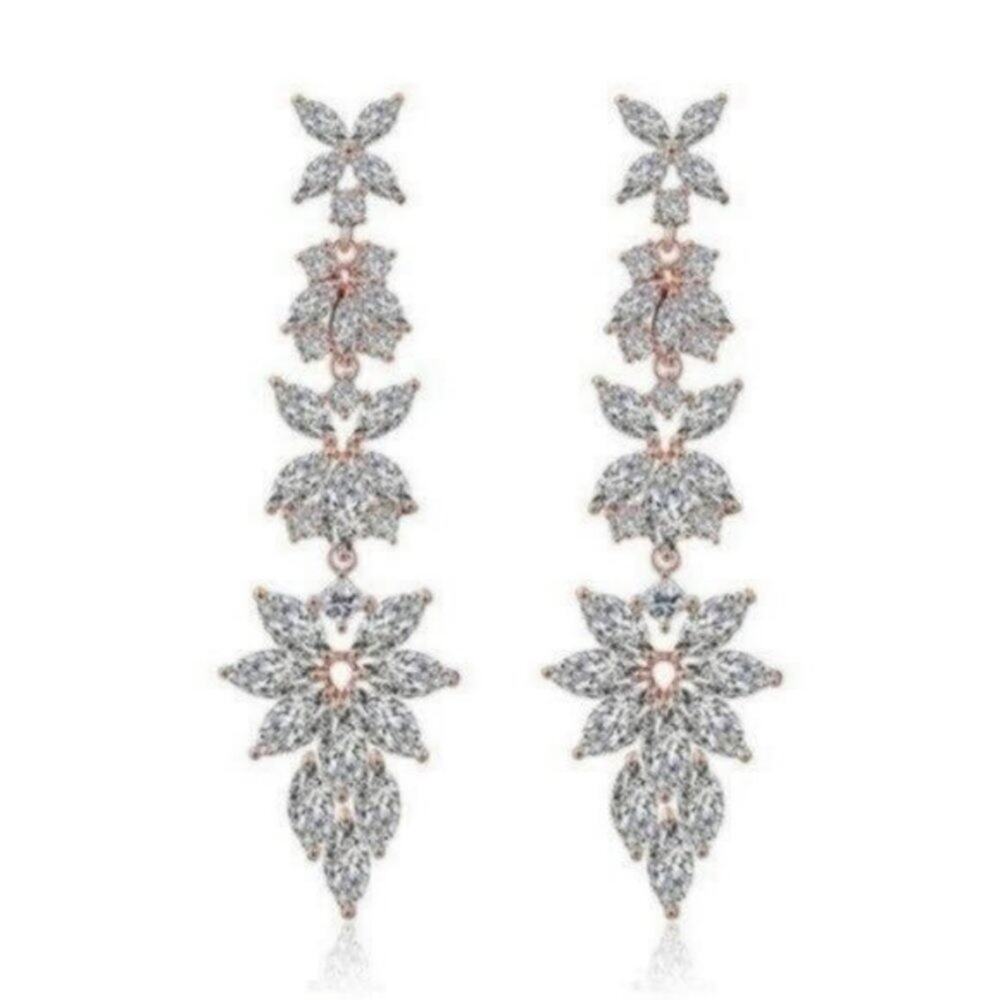 18K Rose Gold Marquise Bridal Drop Dangle Earrings